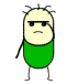 Animated sequence of a cartoon character with green torso, black sunglasses, and spiky hair performing various arm movements against gray background.