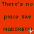 Red background with dark green text repeating 'There's no place like MARIMETA!' in a pattern, showing animation changes where the exclamation mark alternates between present and absent states