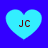 Four light blue hearts on a dark blue background, each containing brown 'JC' text with slight variations in heart shape and pixelation.