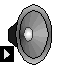 A gray speaker icon with a white center and black play button, surrounded by animated musical notes and symbols in various colors.