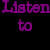 Purple and black pixelated text reads 'Listen to' on left, 'MCR' vertically aligned on right against solid purple background.