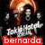 A pixelated image shows a character with brown hair and red accents, featuring text elements including 'Tokyo Hotel' and 'bernarda' in distinct styles.