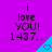 Purple background with repeated text "i love YOU! 1437..." and cyan triangular shapes containing pink hearts, arranged in a pattern