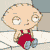 Animated sequence of a cartoon baby in red overalls with blue shoes, showing changing facial expressions against a patterned background.