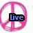 Pink peace symbol with 'Live' text, yellow laughing emoji with 'Laugh' text, and red heart with 'Love' text on white background.