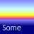A 48x48 pixel animated contact sheet showing a sequence of text frames with rainbow striped background transitions and blue text on dark blue bars.