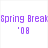 Pixelated text 'Spring Break' and ''08' displayed in two color variations on a white background.