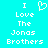 Pixelated cyan background with white text reading "I Love The Jonas Brothers" and a heart symbol replacing the 'O' in Love.