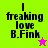 Four display identical text with varying background colors and star symbols; text reads "I freaking love B.Fink" with a pink star on green and a green star on magenta