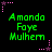 Green pixelated text reading "Amanda Faye Mulhern" on black background with pink star and dot corner decorations.