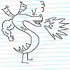 A pixelated cartoon character with multiple arms and a single leg stands on lined notebook paper, exhaling a cloud of smoke or breath.