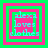 Four identical pixelated squares with layered pink and green borders display the text "alexa loves clothes" in cyan, each square showing a different border arrangement.