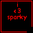 Red pixelated text and symbols on black background with red border, four showing animation variations of sparkly icon elements