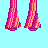 Pixel art contact sheet showing four frames of a blonde character in pink striped pants and white crop top with heart design, alongside text reading "too cute" on light blue background.