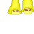 Pixel art contact sheet showing multiple frames of a cartoon character with blonde hair wearing yellow pants and a Spongebob Squarepants-themed top, alongside text blocks reading "I love that little square dude!" on black backgrounds.
