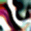 Abstract swirling pattern of white, black, purple, red, and green shapes with no discernible figures or text.