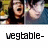 Animated sequence showing two characters with changing facial expressions and text overlays reading "vegetable-arianism" and "ROCKS!"