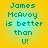 Four identical pixelated text on a yellow background with cyan gradient, each displaying "James McAvoy is better than U!" in teal block letters