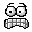 Pixelated face with two expressions: left side shows wide eyes and a -patterned mouth, right side displays bulging eyes with sweat drops and a jagged grin