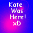 Pixelated text 'Kate Was Here! xD' on a blue-to-pink gradient background with shifting light effects.
