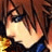 Pixelated static icon of a character with brown hair and blue eyes, featuring warm lighting and blurred background elements.