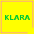 Four yellow square with pink borders display green text "KLARA" and distinct small symbols in corners