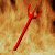 Red trident on textured brown background with four distinct poses showing varying angles and positions of the prongs.