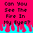 Pixelated text reads 'Can You See The Fire In My Eyes?' on a bright pink background with cyan flames at the bottom.