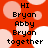 Red background with light pink and white circles; black text reads HI, Bryan, Abby, Bryan, together in two vertical