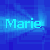 Pixelated blue background with cyan text 'Marie' in three positions, showing animation effects.