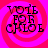 Four identical display 'VOTE FOR CHLOE' text over a pink and red spiral background with pixelated lettering