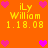 Pixelated orange background with yellow text and pink hearts, showing repeated name and date elements in a