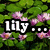 Pixelated image of green foliage with pink flowers and text reading 'lily ... is beautiful as a lily' in white block letters.