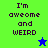 Pixelated text 'I'm aweome and WEIRD' appears on four colored backgrounds with a star icon changing color between frames.