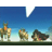 Pixelated animation of a beige armored figure with orange accents firing a white beam from a shoulder-mounted cannon, set against a blue sky background.