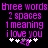 Pixelated purple text on black background reads 'three words two spaces one meaning i love you' with white stars and a gray-and-purple symbol below.
