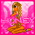 Pixelated character with long brown hair, blue eye, and orange skin stands on a pink background holding a white object.