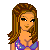 Pixel art character in purple bikini with pink flower details, shown in multiple poses including full-body standing and close-up views.