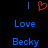 Red heart symbol flanked by blue vertical bars above blue text reading Love and Becky on black background.