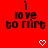 Red background with black text "i love to flirt" repeated in a , white heart and chevron symbols in the middle , gray rectangle in bottom right corner