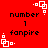 Red background with black text 'number 1' and 'fanpire', white pixelated square patterns in corners, four identical arrangements of these elements