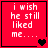 Red square with white text 'i wish he still liked me....' and changing heart symbols in four
