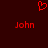 Red pixelated heart symbol above two instances of the name 'John' in red pixelated text on a dark red background.
