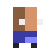 Pixel art character with brown and tan head, blue pants, white eyes, black feet; animated sequence shows changing lower body positions.