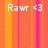 Pixelated orange and pink striped background with white text reading 'Rawr <3' in a retro digital style.