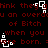 Red pixelated text on black background with white square-shaped animated elements moving across the screen.