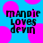 Blue background with pink circles and black text reading "mandie loves devin" in pixelated font.