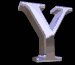 A silver 3D letter Y with blue highlights on a black background, shown in multiple views across three