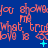 Blue background with repeating orange text 'you show me what true love is' and cyan plus signs, some plus signs change to Xs and small cyan dots appear.