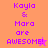 Pixelated text 'Kayla & Mara are AWESOME!' with a star symbol on an orange and pink background.